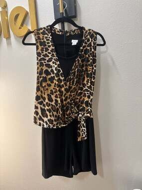 Caché Sleepwear XS Leopard Print Surplice Wrap Front Sleeveless Romper